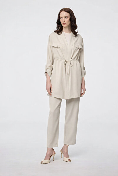 Zühre Cep Detaylı Üçlü Kombin Mint Takım 1212