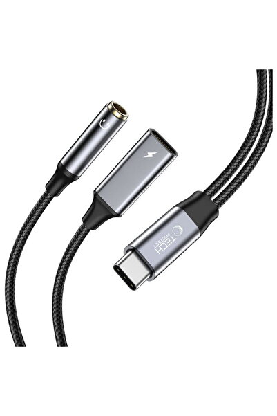 Tech-Protect ADAPTOR CABLU ULTRABOOST PD60W/6A TYPE-C LA MINI JACK 3.5MM ȘI T...