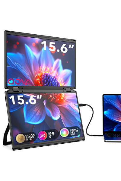 Qova Monitor portabil pliabil pentru laptop dual de 15,6 inch FHD, Qova®, ext...