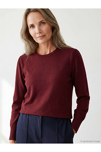 LC Waikiki Peak New Season Crew Neck Rhinestone Women's Knitwear Sweater