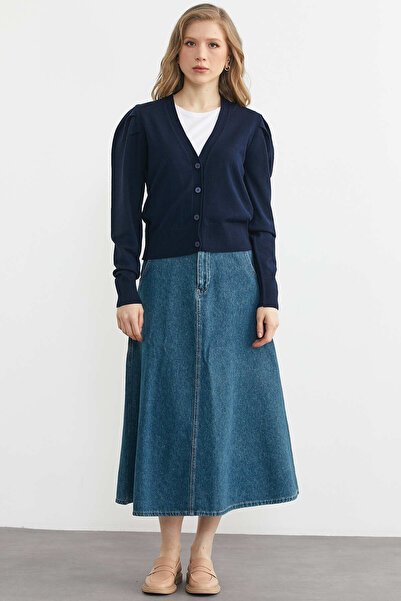 Sementa Balon Sleeve Knitwear Cardigan - Navy Blue