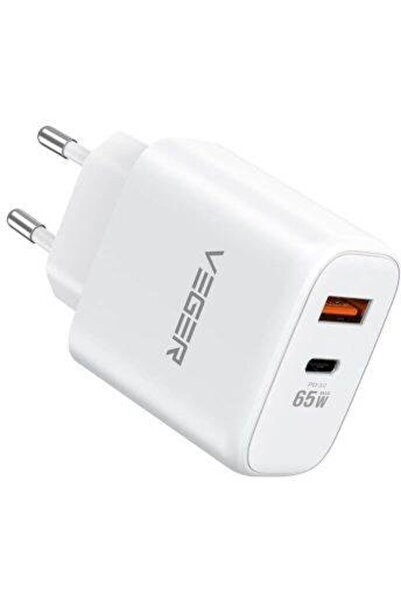 Veger GaN 1xUSB-C +1xUSB-A 65W Alb
