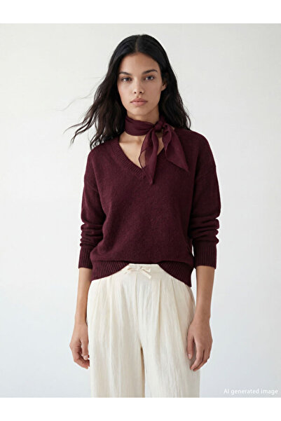 LC Waikiki Rmz Gi̇yi̇m Farkiyla V Dikim Loose Fit Women's Knitwear Sweater