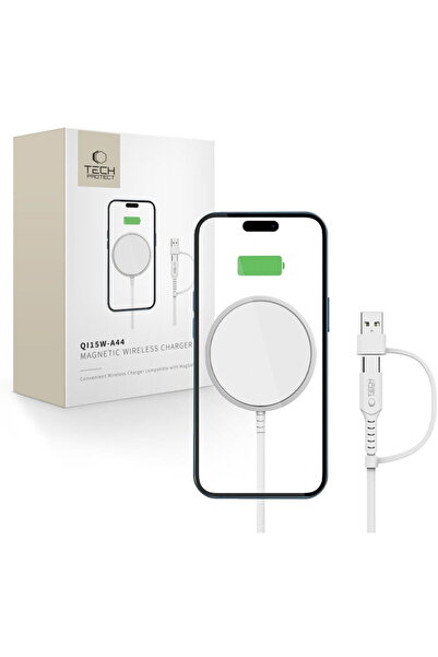 Tech-Protect Cablu USB-C MagSafe QI15W-A44, USB-C la USB-A, inclusiv 15W, alb