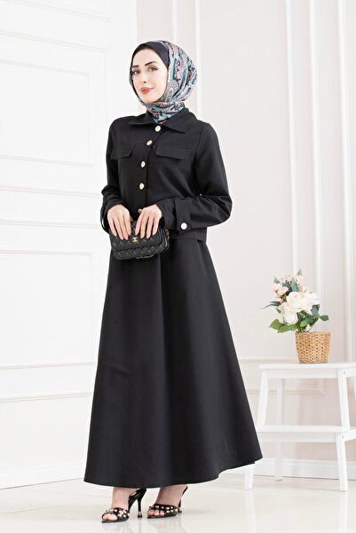 Sevitli Double Hijab Set with Sleeve Patches - Black