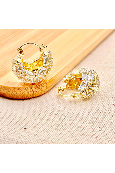 Siya Silver Special Series Baguette Zircon Stone Steel Hoop Earrings