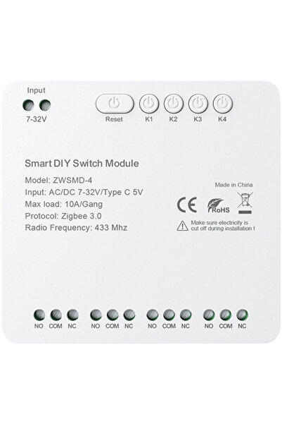 Avatto Comutator ZigBee ZWSMMD cu 4 canale, contact uscat, 32V CC