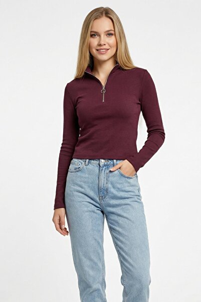 Rays 3069A سترة بأكمام طويلة وسحاب باللون البرقوق