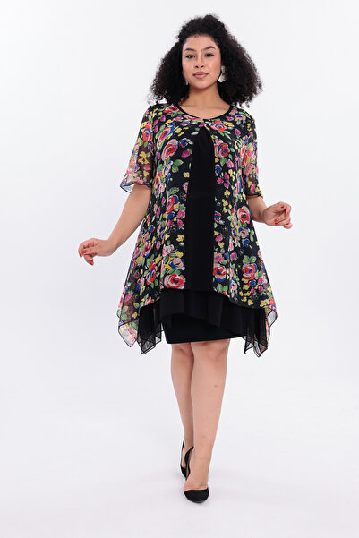 IŞILTI Women's Plus Size Blouse Floral Pattern Tulle Fabric Inside Lining Sho...