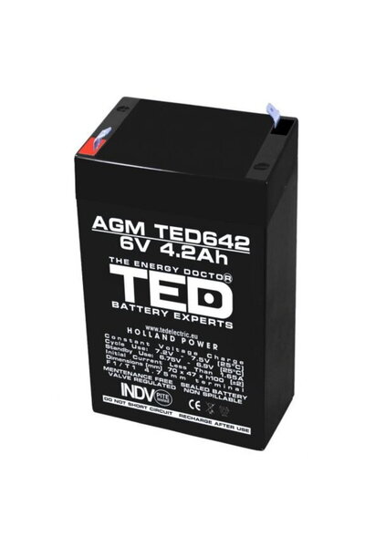 TED Electric Acumulator AGM VRLA 6V 4,2A dimensiuni 70mm x 48mm x h 101mm F1 ...