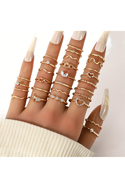 Ervalina 3'lü Zirkon Taşlı Karışık Yüzük Seti (Karışık Gönderim)