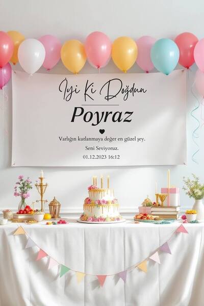 Puppetzzz Büyük Boy Kişiye Özel İyi Ki Doğdun Doğum Günü Flaması Duvar Örtüsü...