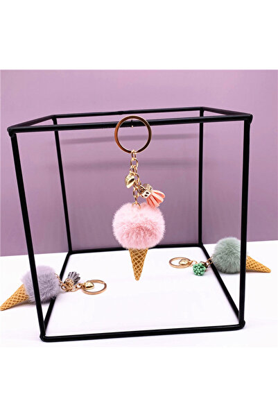 Choice pink New Ice Cream Keychains for Women Men Plush Pompom Key Chain Ring...