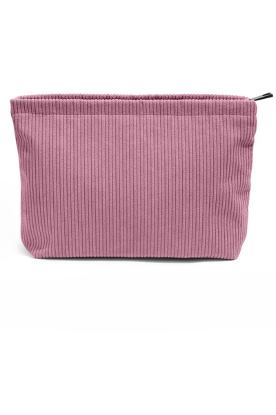 Choice حقيبة مستحضرات تجميل للسفر من قماش الكوردروي باللون الأحمر الوردي، حقي...