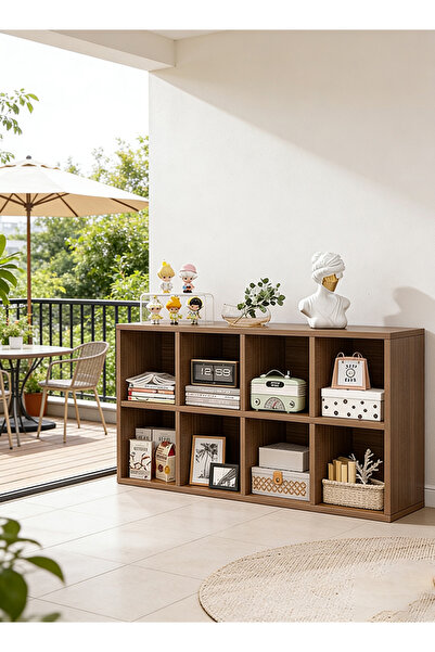 Generic 8-Compartment Freestanding Bookshelf & Storage Cabinet, Dark Walnut