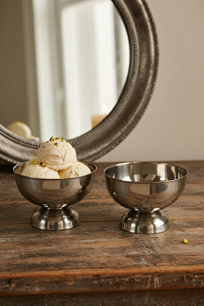 Anadolu Saray 2 Adet Çelik Dondurma Kasesi - Ayaklı Sunum Kasesi, Büyük Boy Y...