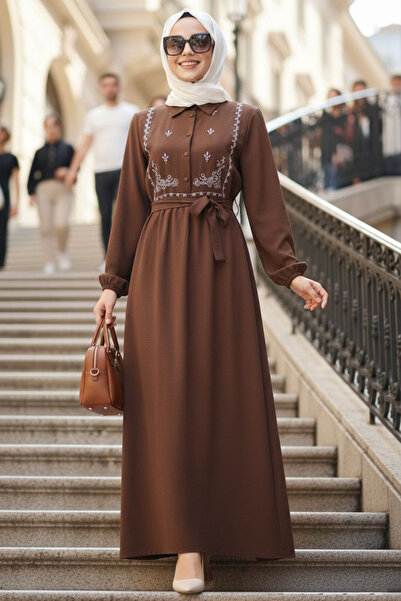 N.S NEVA STYLE Pattern Detailed Taba Hijab Dress 10304Tb