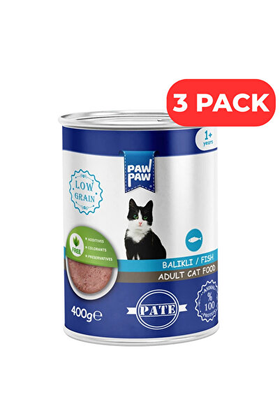PawPaw Комплект от 3 x Мокра храна за възрастни котки пастет с риба, 400 г, н...