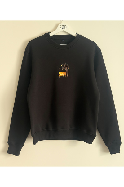 Kedi Nakış Baskılı Oversize Sweatshirt