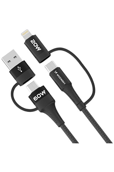 WOZINSKY Cablu USB WNBAA 4 în 1 2x USB Tip-C/USB-A/Lightning 60W 1 m Negru