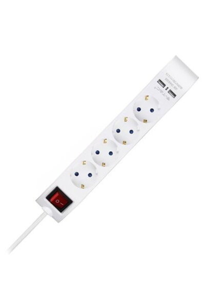 V-TAC PRELUNGITOR 5 CAI CU INTRERUPATOR + 2USB 1.4M(3G1.5MM2)