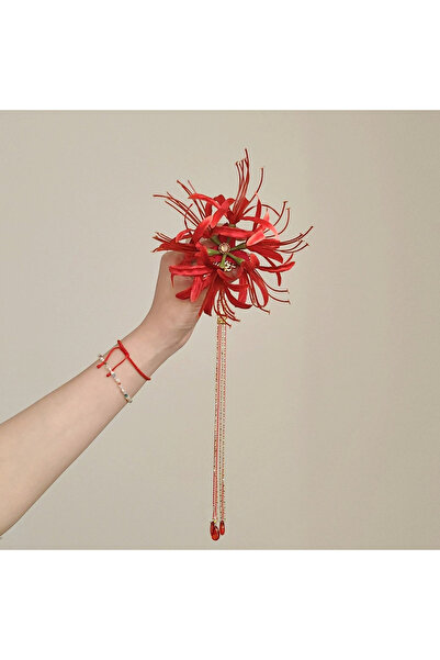 Choice مشبك شعر مزين بشرابة على شكل زهرة زنبق العنكبوت الأحمر بتصميم كلاسيكي،...