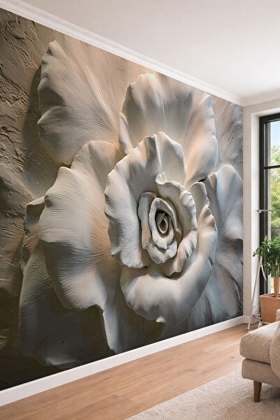dreamwall 3D Görünümlü Dev Gül ve Sanatsal Çiçek Rölyef Temalı Tekstil Duvar ...