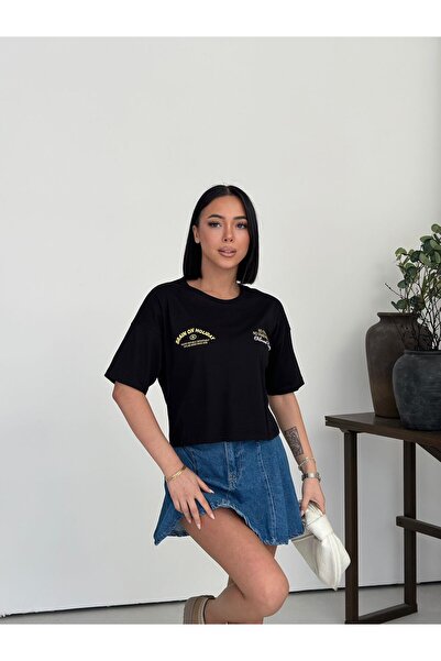 moda paketi Tricou crop cu imprimeu Brain On Holiday – Croială supradimension...