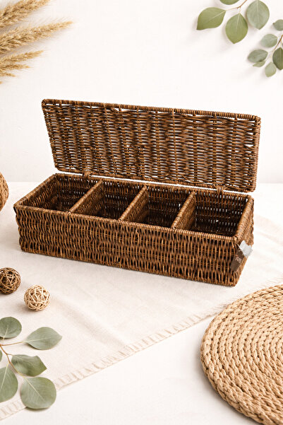 tutku home 4 Bölmeli Rattan Organizer, Dolap Düzenleyici