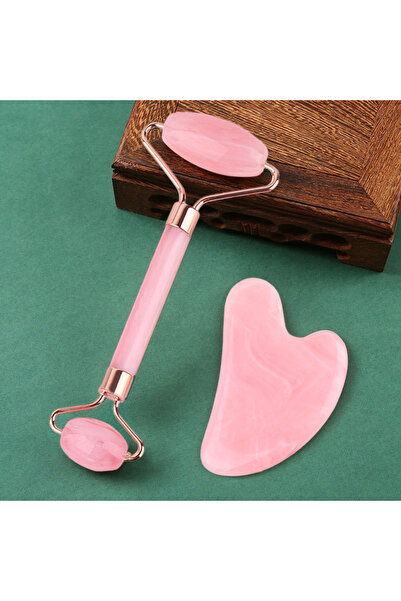 Choice مجموعة أدوات تدليك الوجه من اليشم الطبيعي، قطعتان، وردية اللون، تتضمن ...