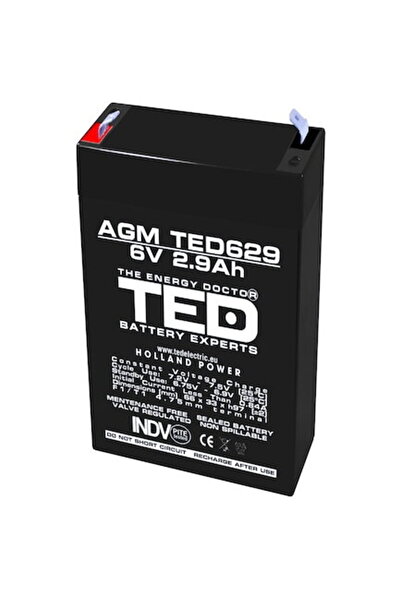 TED Electric AGM VRLA battery 6V 2.9A dimensions 65mm x 33mm x h 99mm F1 TED ...