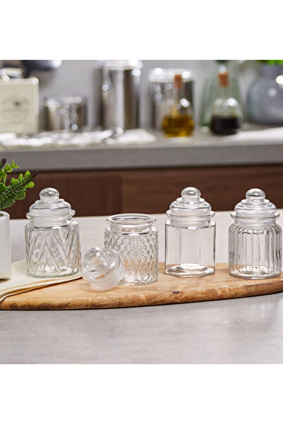 Concord مجموعة من 4 علب زجاجية مزخرفة - 300 مل