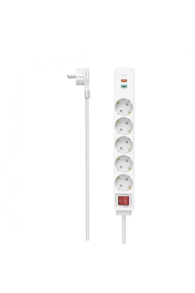 Hama Prelungitor de prize, 5 prize, USB-C/A 18 W, PD/QC™, Întrerupător, Mufă ...