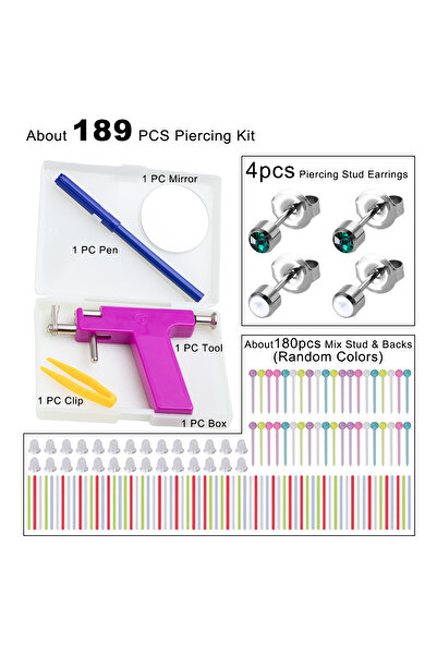 Choice Color-2 About 189pcs Mix Ear Piercing Kit Include Ear Piercing Tool Pi...
