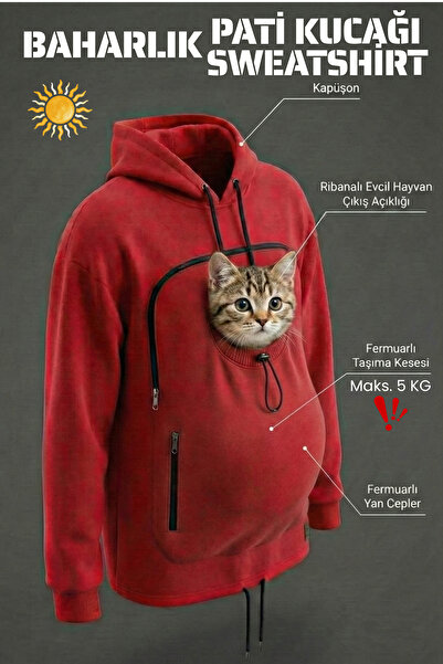 Petolojim Baharlık Pati Kucağı Sweatshirt (Kangru Keseli Kedi-Köpek Taşıma Ky...