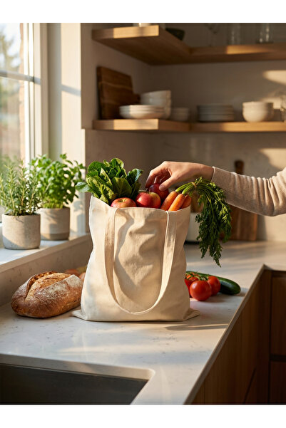 YUNUSOĞLU HOME Natural Color Raw Fabric Tote Bag 35X40 cm Multi-Purpose Carry...