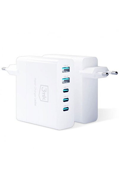 3MK Încărcător Hyper GaN, încărcare rapidă, 140W, 2 x USB - 3 x USB Tip-C, Alb