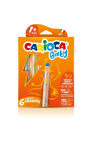 CARIOCA Baby 1+ colored pencils, 3 in 1, 6 colors/box, sharpener included