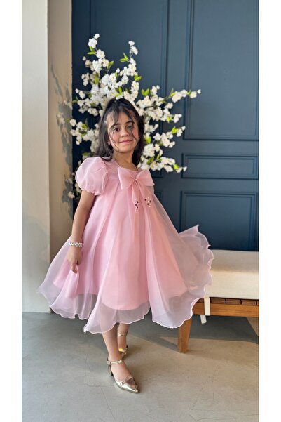 Warazan Elegant girl's dress with a bow at the chest