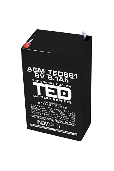 TED Electric 6V Stationary VRLA Battery, Dimensions 70 x 48 x 101 mm, 6V 6.1A...