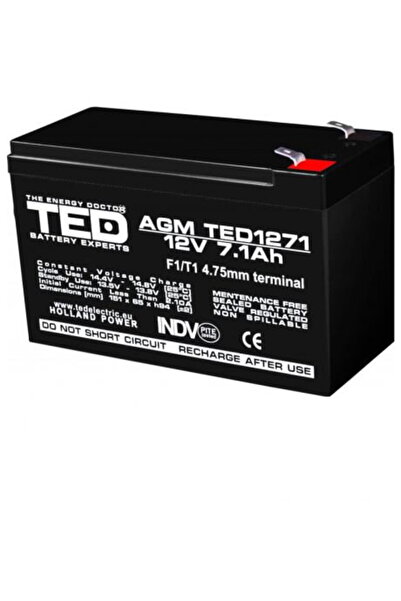 TED Electric AGM VRLA battery 12V 7.1A dimensions 151mm x 65mm x h 95mm F1 TE...