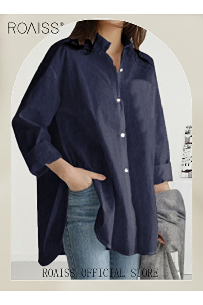 ROAISS Ladies Comfortable Lapel Shirt for Daily Commute - Single-Breasted Lon...