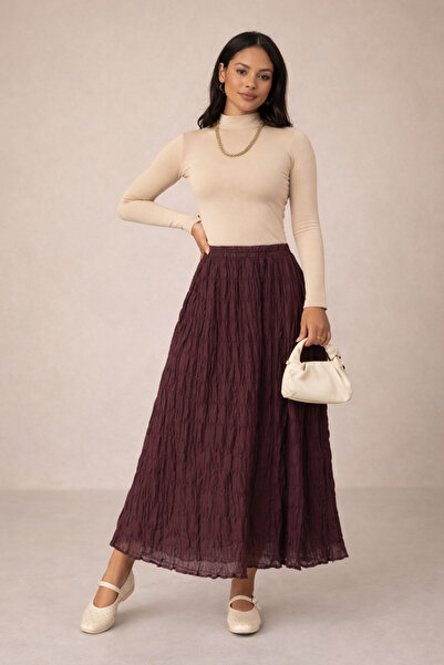Kirazgym Modal Skirt with Wrinkle Detail - Brown
