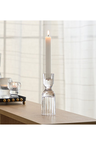 Tamara حامل شموع زجاجي كريستالي شفاف ثقيل - 5 × 14.5 سم
