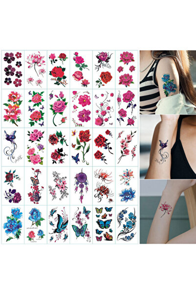 Choice 30 قطعة من ملصقات الوشم، وشم مؤقت على شكل زهور وفراشات، مقاوم للماء وا...