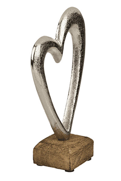 Out Of The Blue Decorațiune inimă, din metal cu bază din lemn, 17 cm, idee de cadou