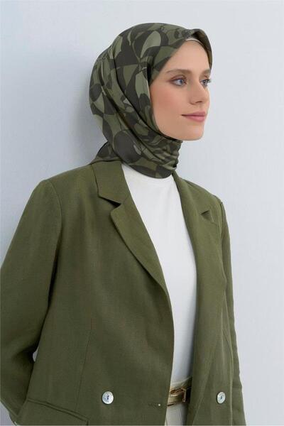Armine Tivil Pure Silk Scarf 9551 - 53 Khaki Green Floral Pattern