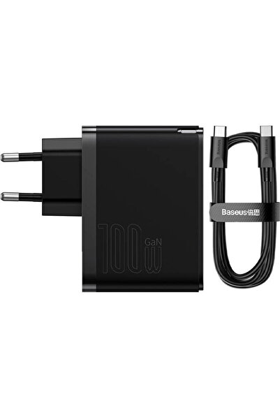 Baseus Încărcător de perete GaN USB-C + USB, 100W + cablu de 1m (negru)