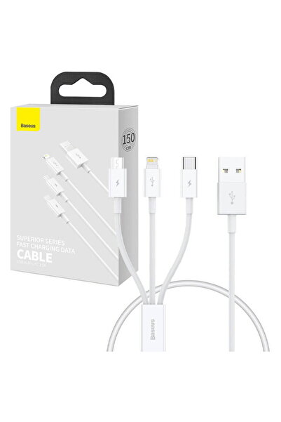 Baseus Încărcare rapidă USB la M+L+C, cablu de date superior, 3.5A, 0,5m (alb)