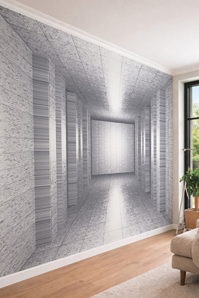 dreamwall 3D Görünümlü Beton Tünel ve Perspektif Temalı Tek Parça Tekstil Duv...